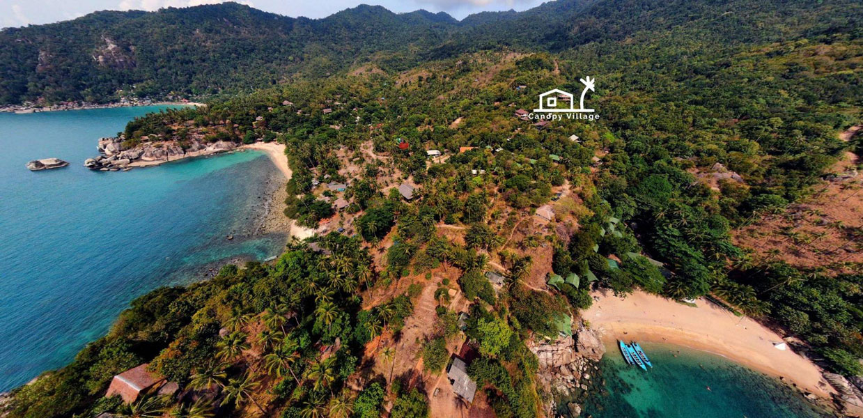 Aerial view of Canopy Village – solar-powered jungle retreat