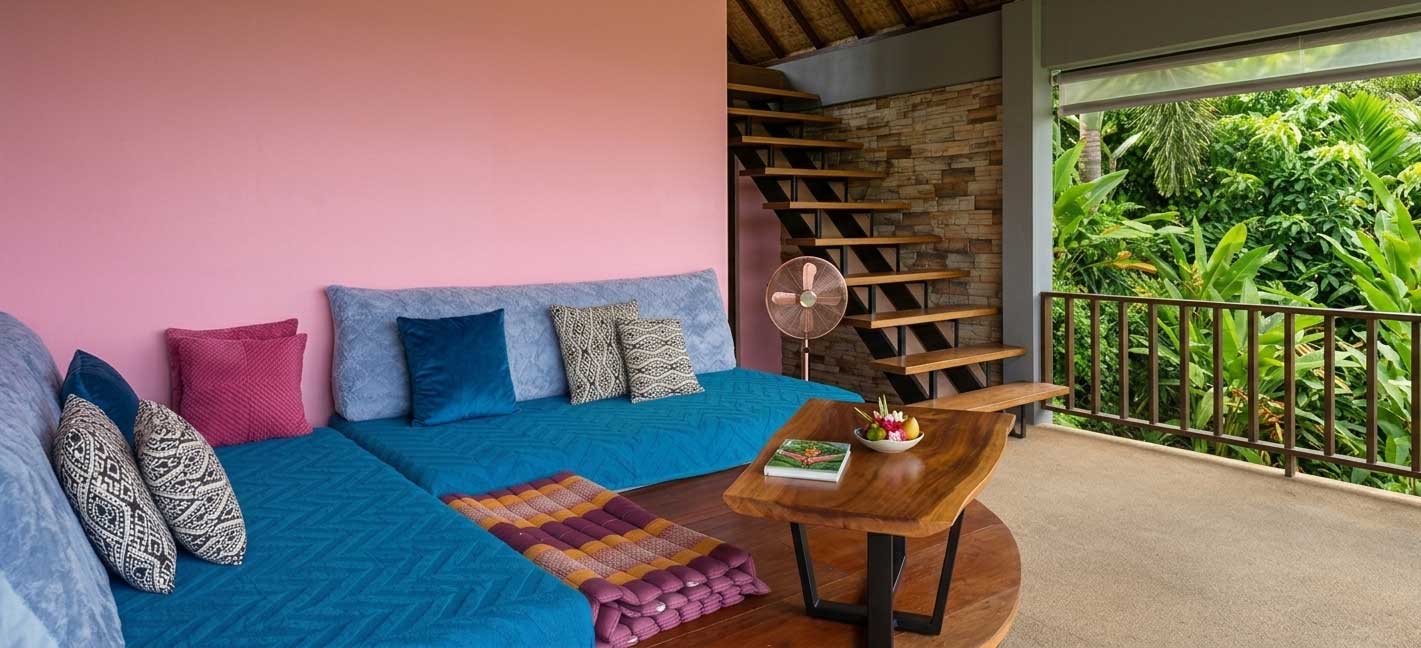 Lounge of the Creator's Room guestroom – Canopy Village